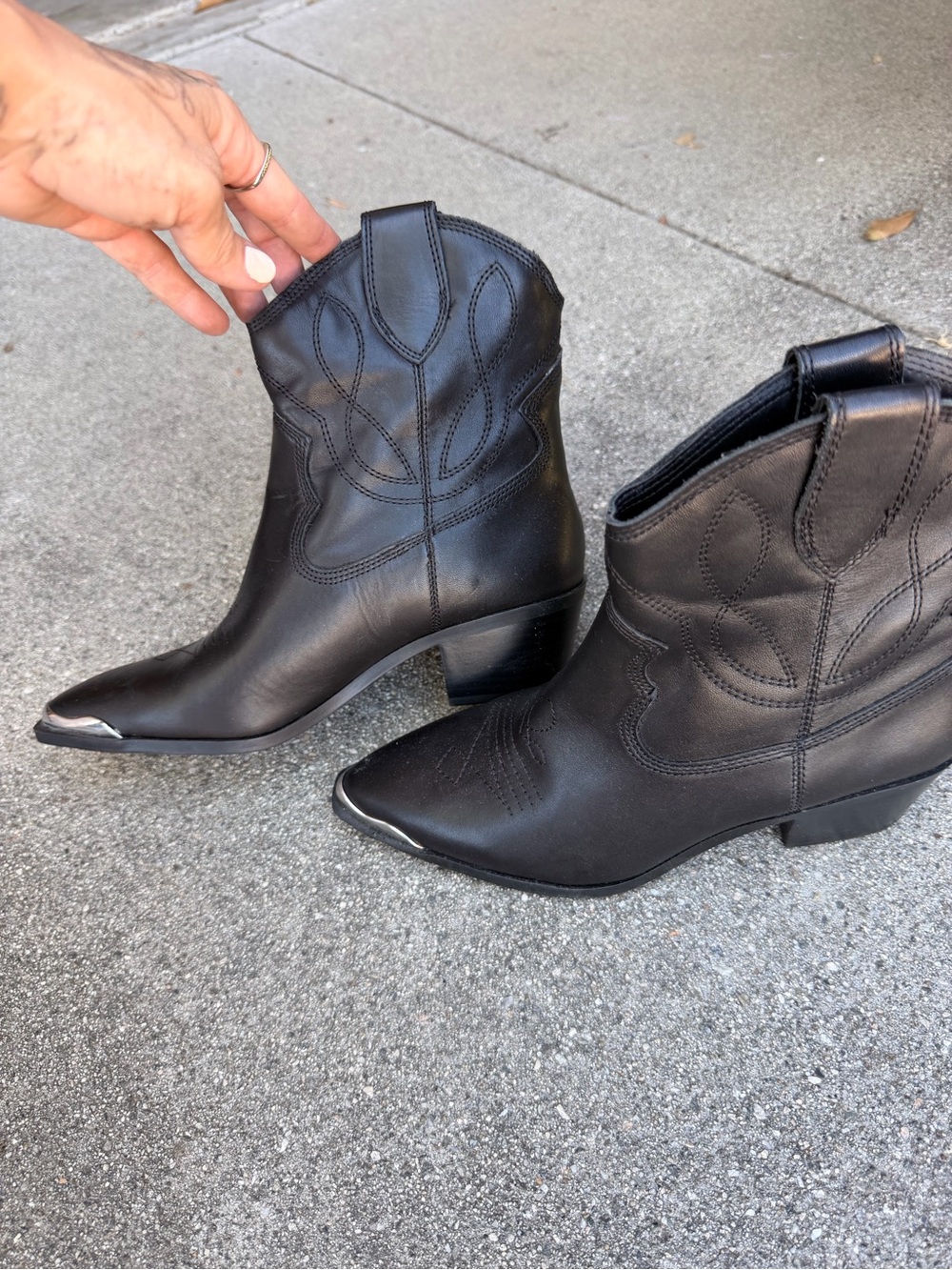 Aldo Black Western Pointed Ankle Booties with Silver Toe Detail
